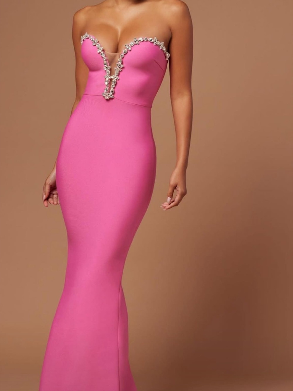 Fashion Nova LUXE Hot Pink Strapless Embellished Mermaid Dress